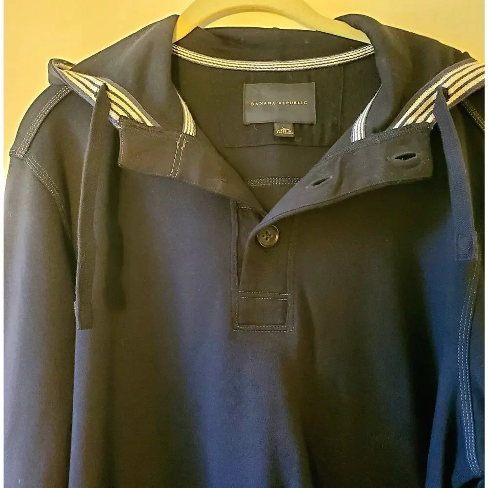 Banana Republic Pullover Black Hoodie Sweatshirt Mens L Nautical Collegiate